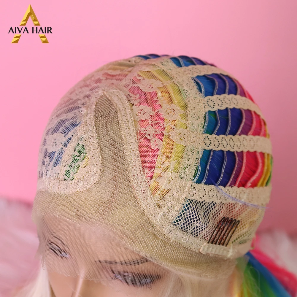 

Aiva Hair Heat Resistant Synthetic Lace Front Wig Glueless L Part Ombre Rainbow Synthetic Wig Cosplay Wigs For Black Women