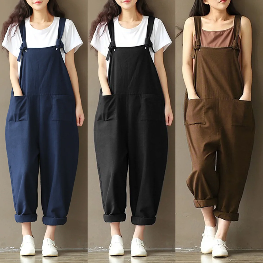 

HOT Fashion Women Girls Loose Solid Jumpsuit Strap Dungaree Harem Trousers Ladies Overall Pants Casual Playsuits Plus Size M-3XL
