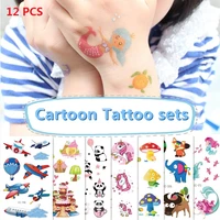 12pcsset temporary tattoo stickers for kids cartoon waterproof disposable children party makeup tatouage temporaire fake taty