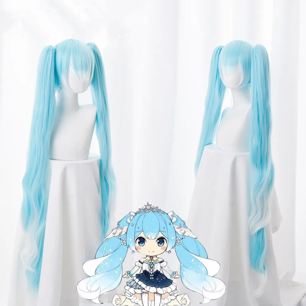Снежный Мику косплей парик Вокалоид Хацунэ 120 см длинные косички светло голубые
