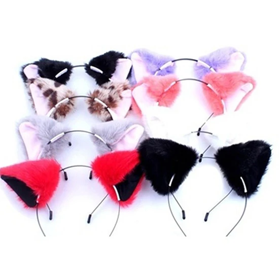 

Solid Color Girl's Headband Cartoon Cute Furry Cat Fox Ears Prop Headbands for Women Hair Band for Cosplay Party