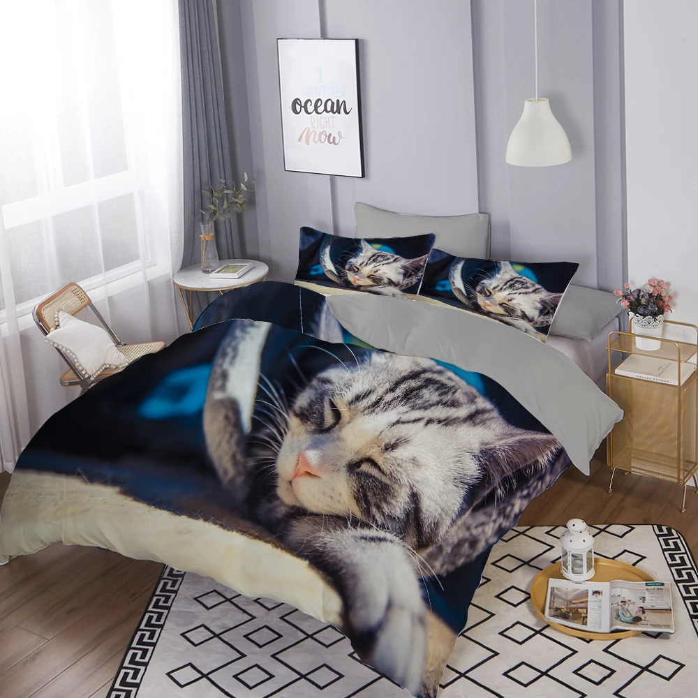 

Комплект мягкого пододеяльника с мультяшным рисунком, Детский комплект 3D постельного белья с рисунком кошки, спальни, 90, одна, две, две, двус...