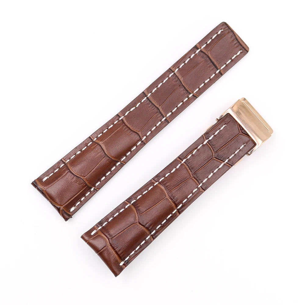 CARLYWET 22 24mm Black Brown Blue Replacement Real Cowhide Leather Wrist Watch Band Strap With Silver Clasp Buckle