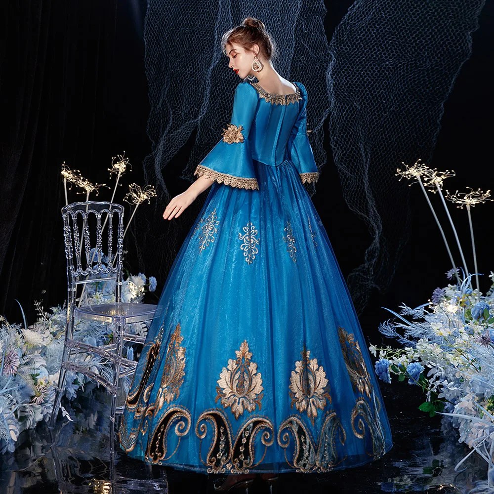 

Carnivale Blue Peacock Sparkle Gown Women's Marie Antoinette Dress Inspiration Maiden Costume Labyrinth Carriage Gown