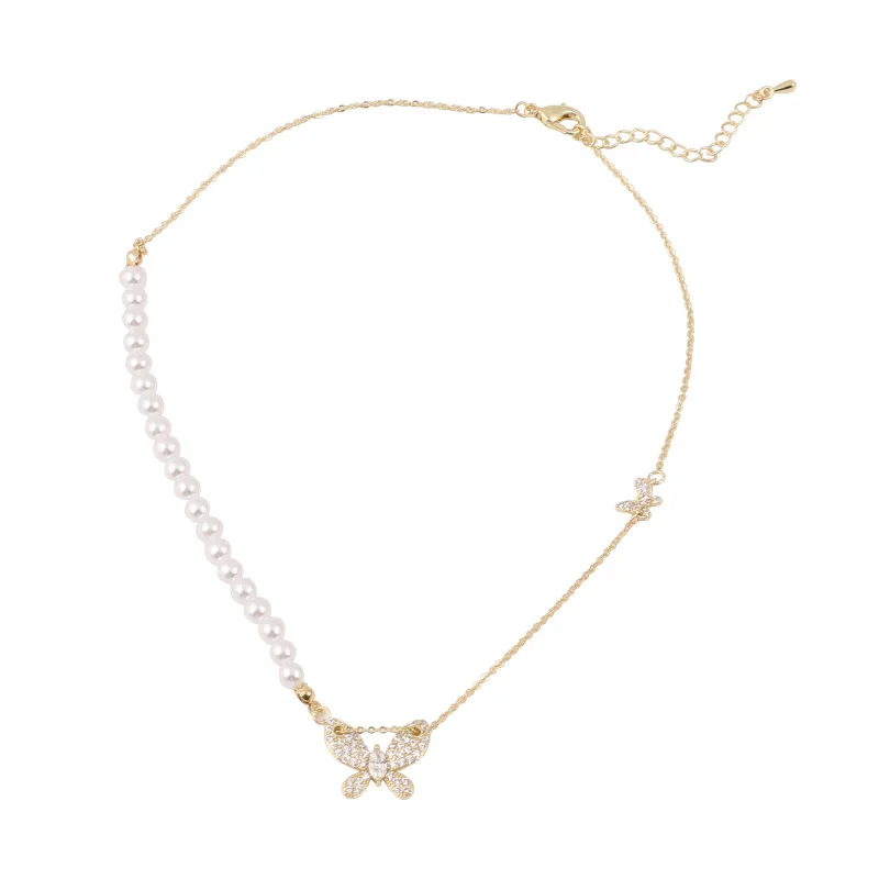 

2021 new female butterfly pearl necklace light luxury niche fairy clavicle chain accessories design sense retro necklace