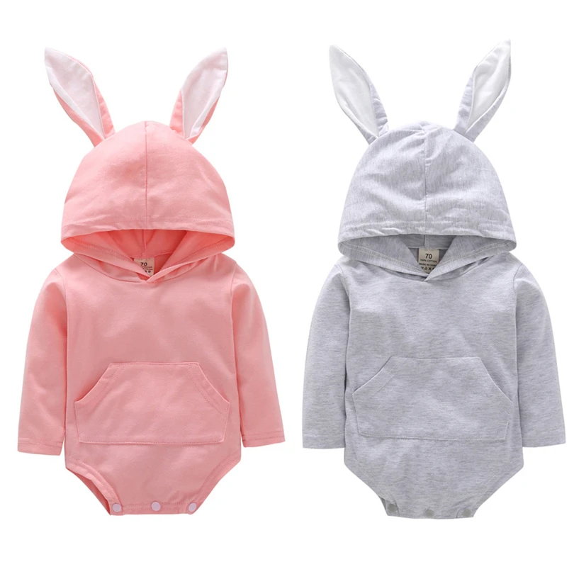

Newborns Long Sleeve Hooded Romper Baby Boy Girls Cartoon Rabbit Ear Solid Pockets Fashion Cute Autumn Winter Jumpsuit 6-24M A20