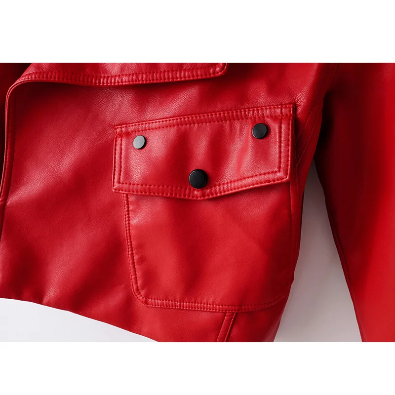 

Black Red Women Faux Leather Jacket Pu Motorcycle Biker Coat Turn Down Collar Soft Faux Ladies Punk Outerwear Loose Streetwear