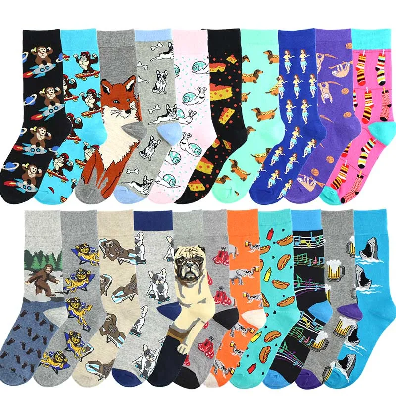 

Animal Family Happy Funny Socks Men Creative Beer Hot Dog Cheese Harajuku Socks Unisex Calcetines Divertido Hip Hop Skarpetki