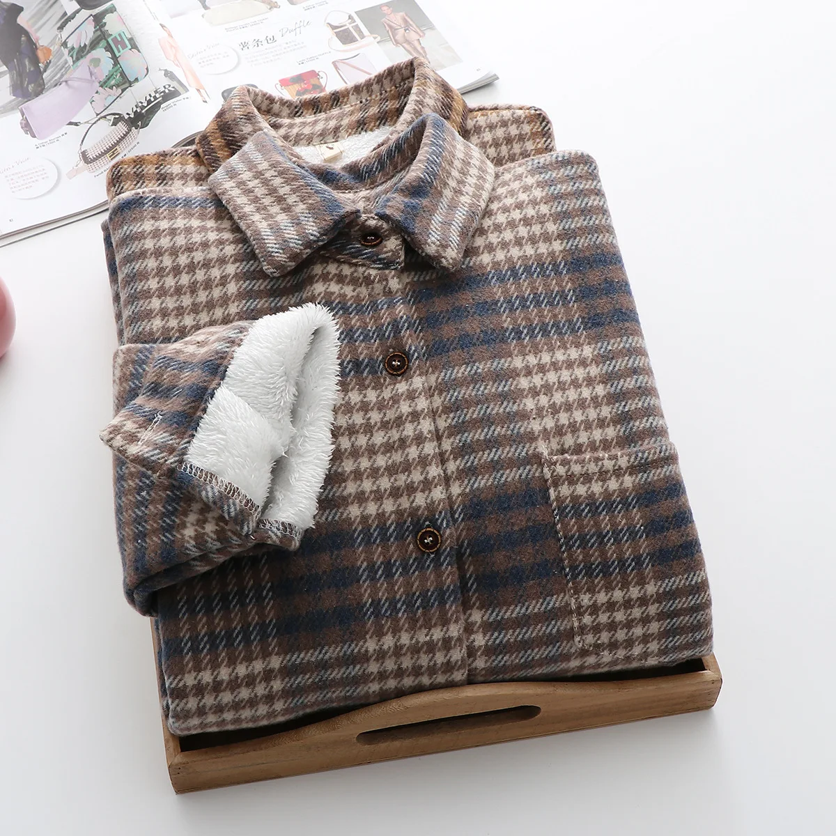 

2021 модное шерстяное пальто, толстые бархатные клетчатые рубашки, женские зимние утепленные блузки и топы, Новая повседневная облегающая же...