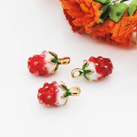 10 pc enamel strawberry shape pendants kc gold color necklace dangle for bracelet charm diy jewelry findings