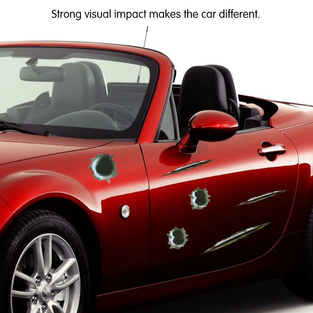 Car Sticker Waterproof Body 3D Bullet Hole And Tearing Crack Decals Window Wall Styling Accessories For | Автомобили и мотоциклы