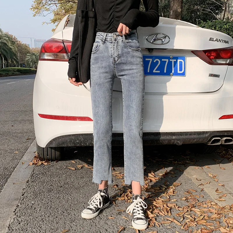 2020 повседневные джинсы Mom брюки с вырезами Синие рваные женские высокой талией