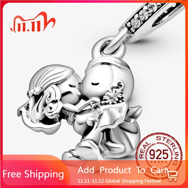 

Романтические бриллиантовые серебряные подвески для влюбленных пар, подходят для оригинального браслета Pandora, Изящные Ювелирные изделия в ...