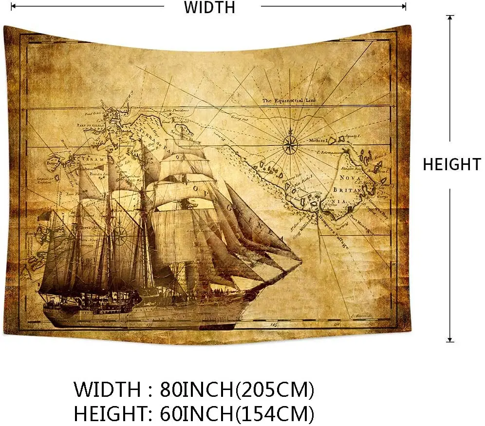 Пиратская Карта сокровищ гобелен с рисунком парусного судна старинный узор