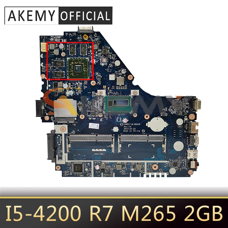 

AKEMY For ACER Aspire E1-572G Laptop Motherboard V5WE2 LA-9531P NBMFP1100B With I5-4200 CPU R7 M265 2GB DDR3 100% Tested