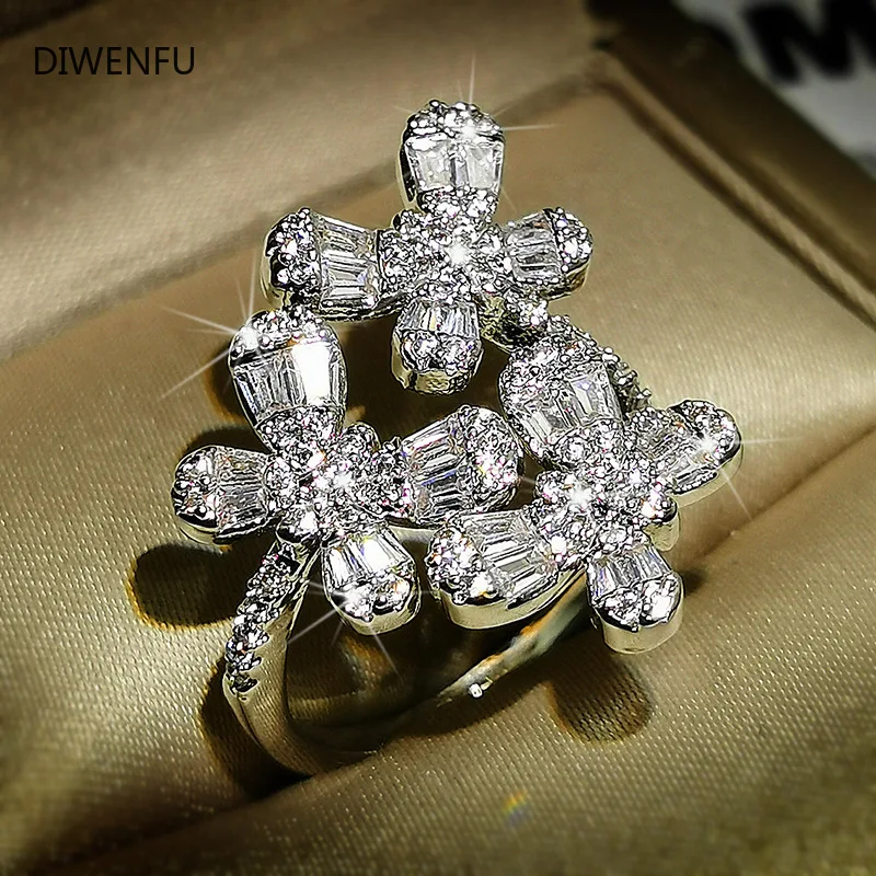 

Diamond S925 Silver Rings for Women Luxury Fine Jewelry S925 Sterlimg Silver Ring Party Wedding Bowknot Romantic Diamond Rings