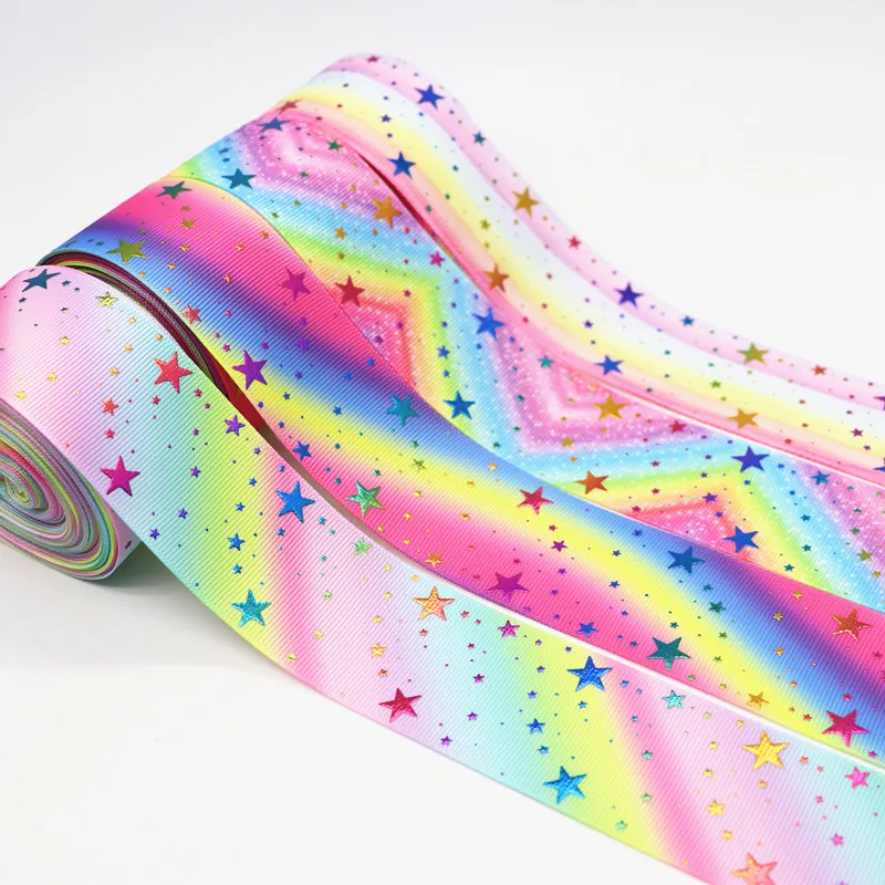 Лента для волос с радужной золотой звездой 5 ярдов 1 дюйма 38 мм аксессуары ручной