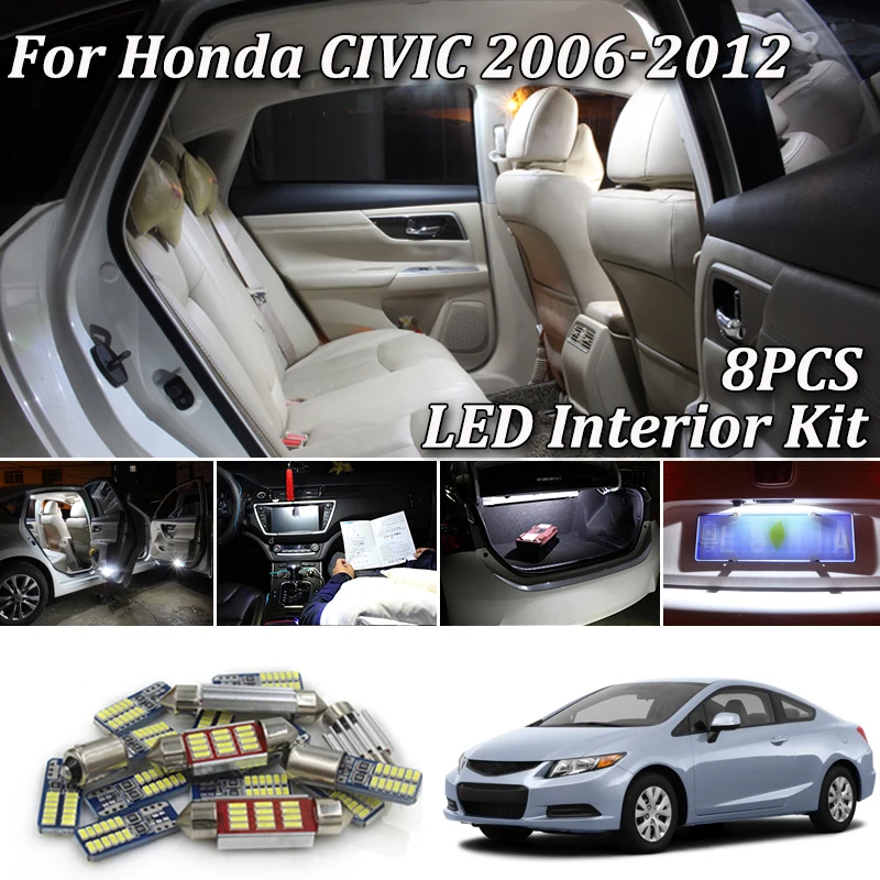 8 шт. белые светодиодные с Canbus Автомобильный интерьер Комплект ламп для Honda Civic 2006