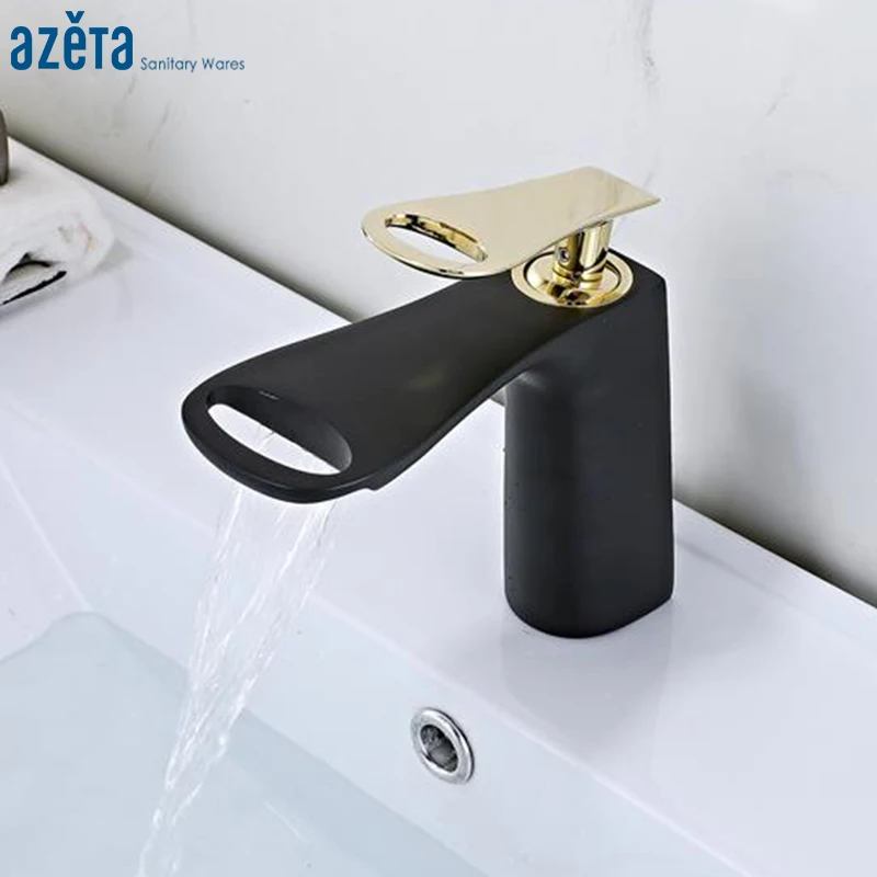 Смеситель для раковины Azeta AT6706BG черный кран ванной комнаты с одной ручкой водопад