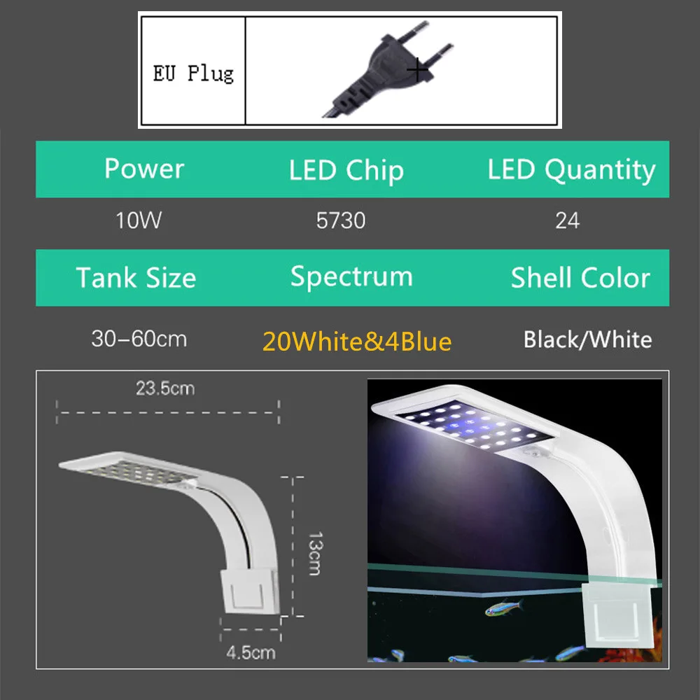 X5-W-BW-EU 220V Супер тонкий светодиодный светильник для аквариума s светодиодный светильник для выращивания растений 5 Вт/10 Вт/15 Вт водные лампы для пресной воды водонепроницаемый зажим на лампу для аквариума - Цвет: X5-W-BW-EU 220V