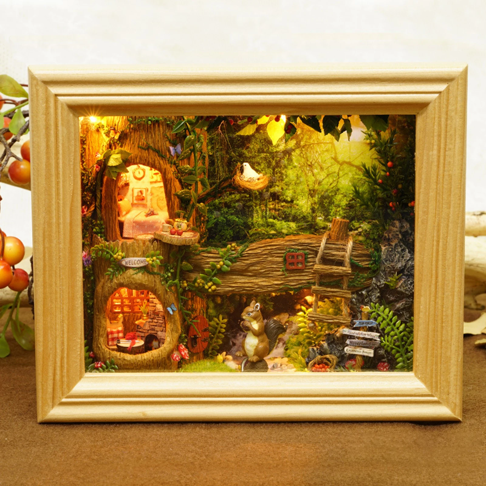 

DIY Nut Station Photo Frame Model Wood Assembled Dollhouse Building Kits