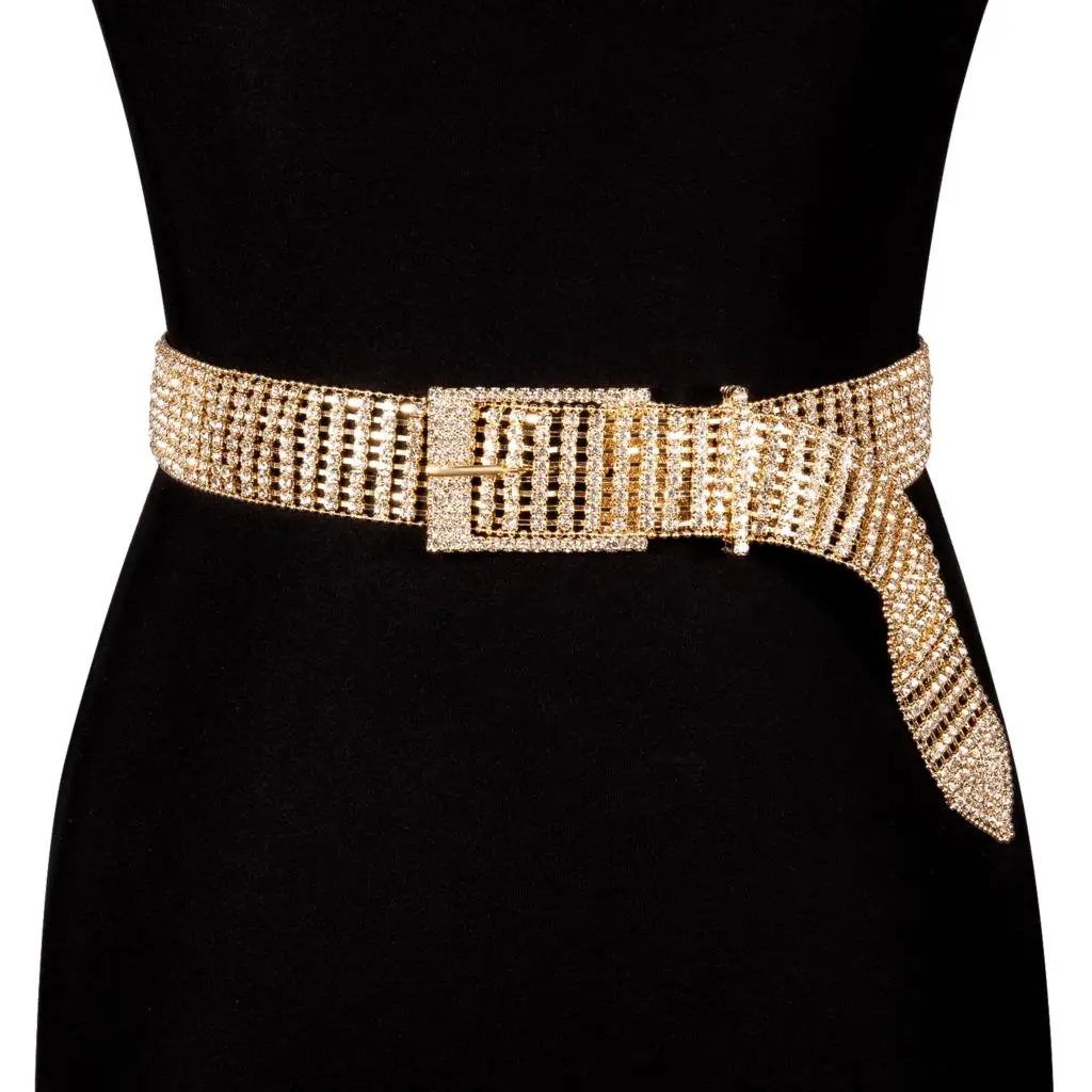 

Brand New Luxury Shiny Women's Rhinestone Belt bright Bride Bling Crystal Diamond Sliver Gold Wedding Party Wide Long Chain Belt