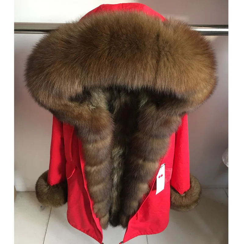 

2021 New Real natural fox collar coat natural Raccoon fur lining winter jacket Long hooded Thick Warm women Parkas