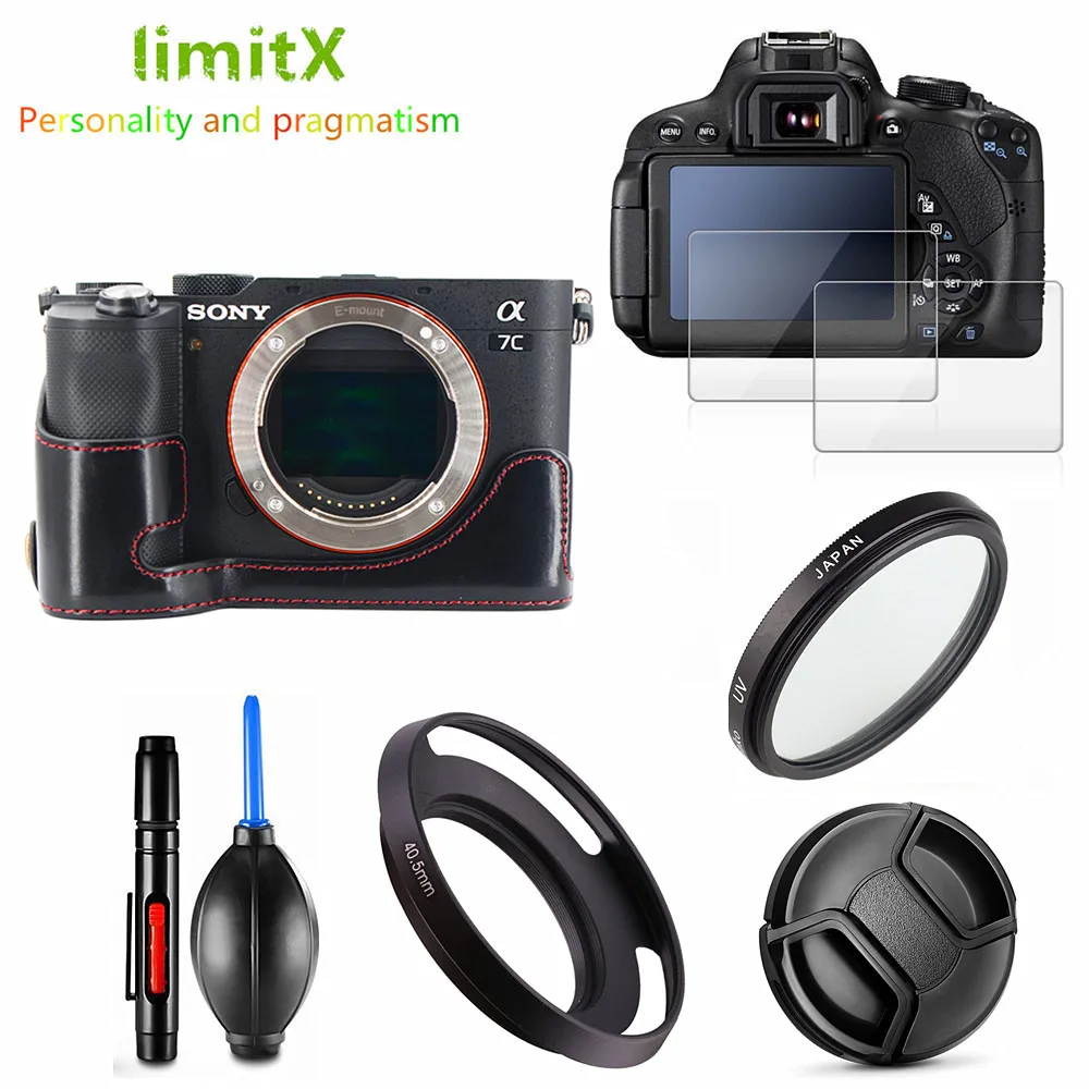 Защитный комплект Камера PU кожаный чехол сумка УФ фильтр Бленд для объектива