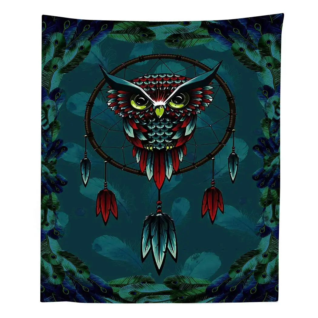 

Owl Psychedelic Magic Tonal Tapestry Wall Hanging Forest Green