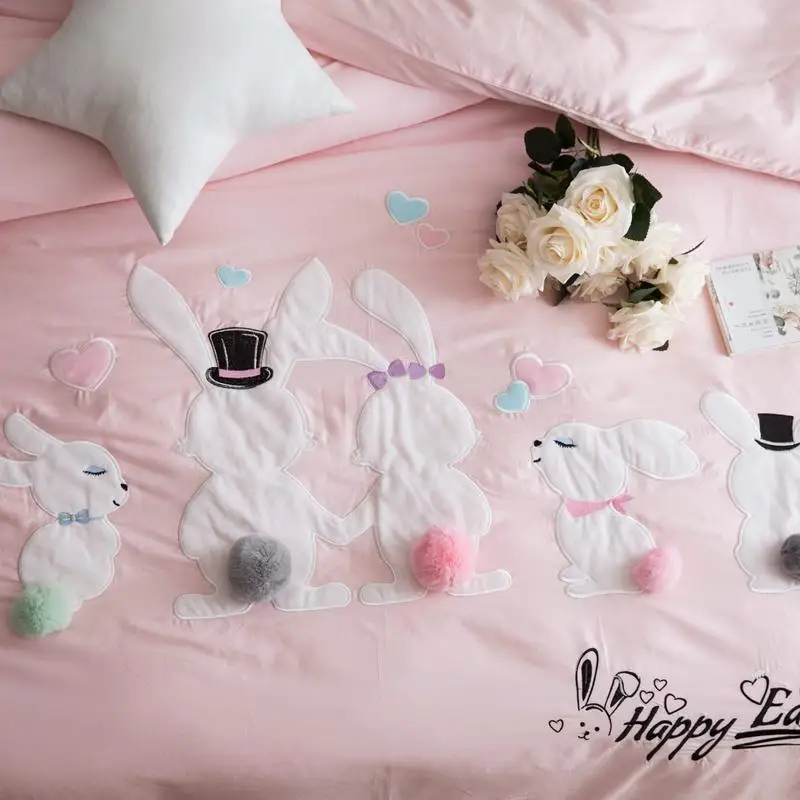 J1 розовый желтый вышитым мультяшным изображением &quotКролик&quot а ля 60ые