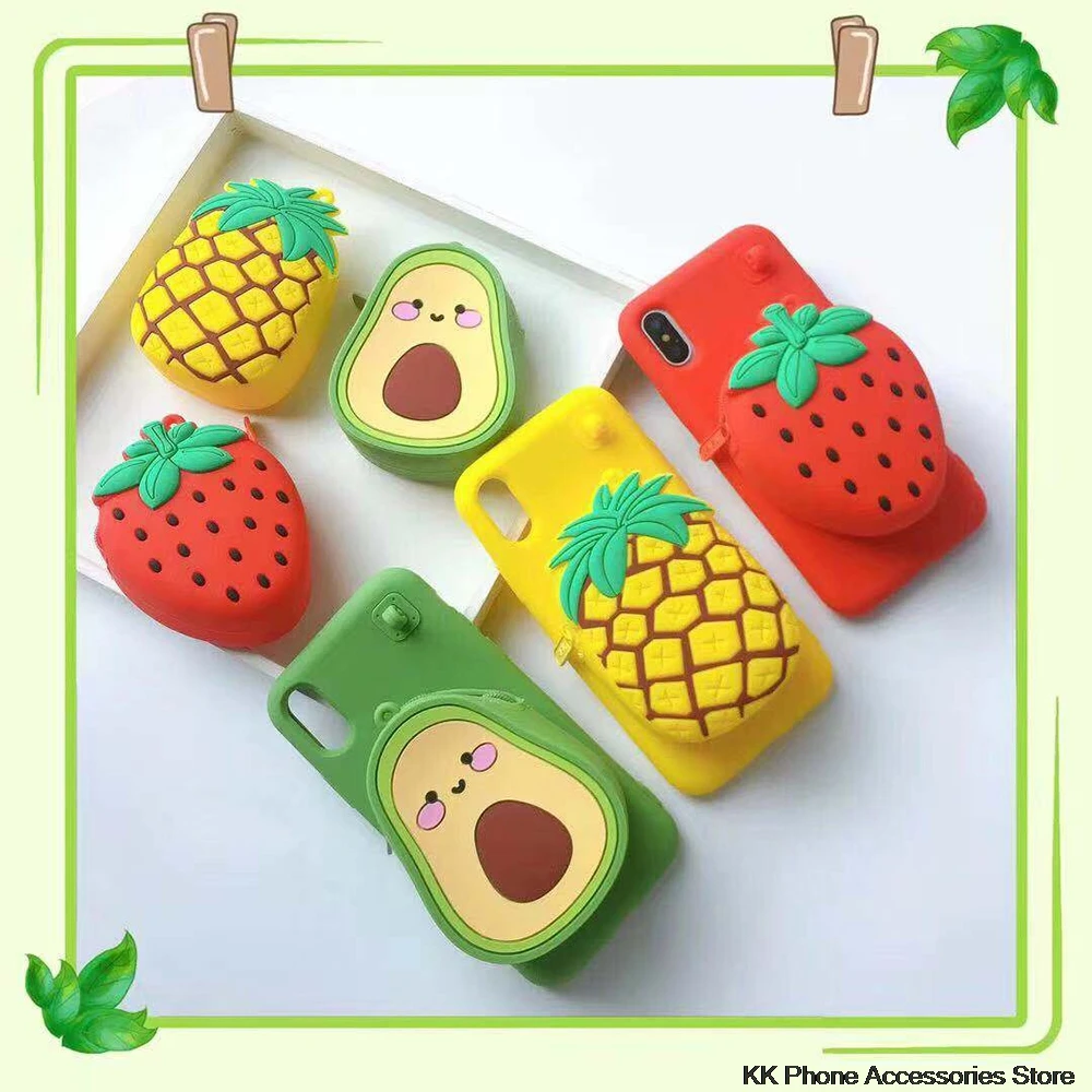 Милый чехол-кошелек с фруктовым карманом для iPhone XS Max X 10 XR 7 8 мягкий силиконовый