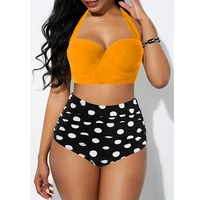 2021 new sexy brazilian bikini set dot women biquini female high waist bikinis swimwear push up swimsuit yellow bath suit