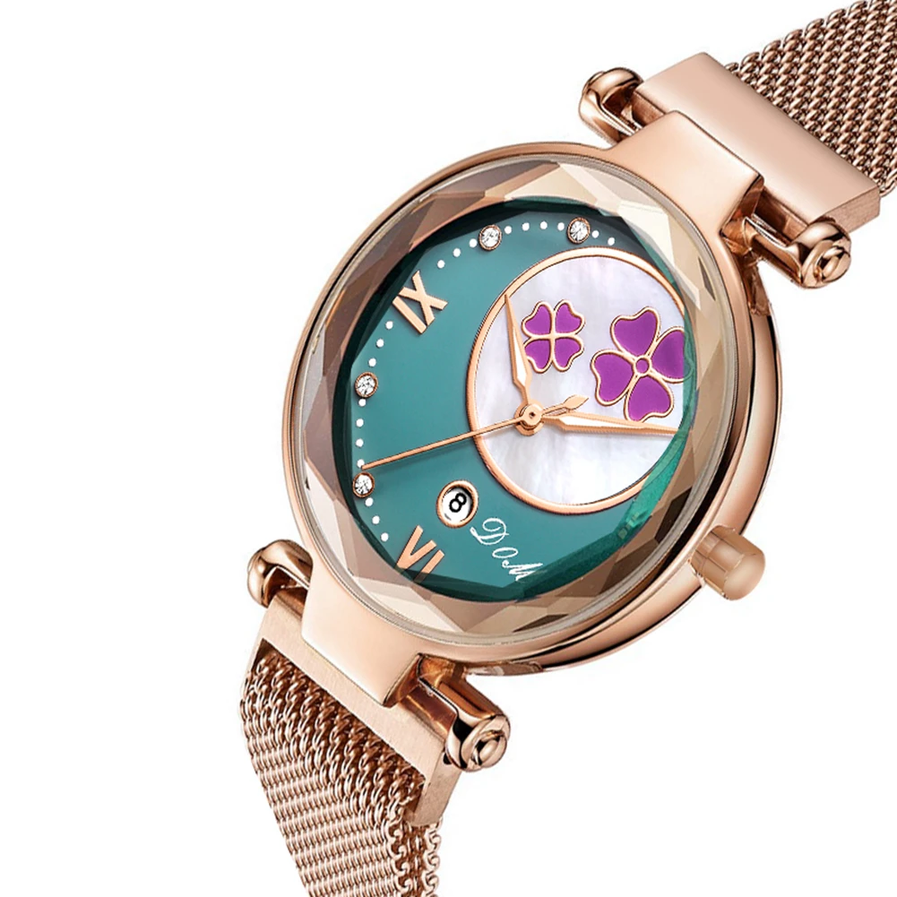 DOM часы женские цветок из розового золота наручные модные повседневные Роскошные