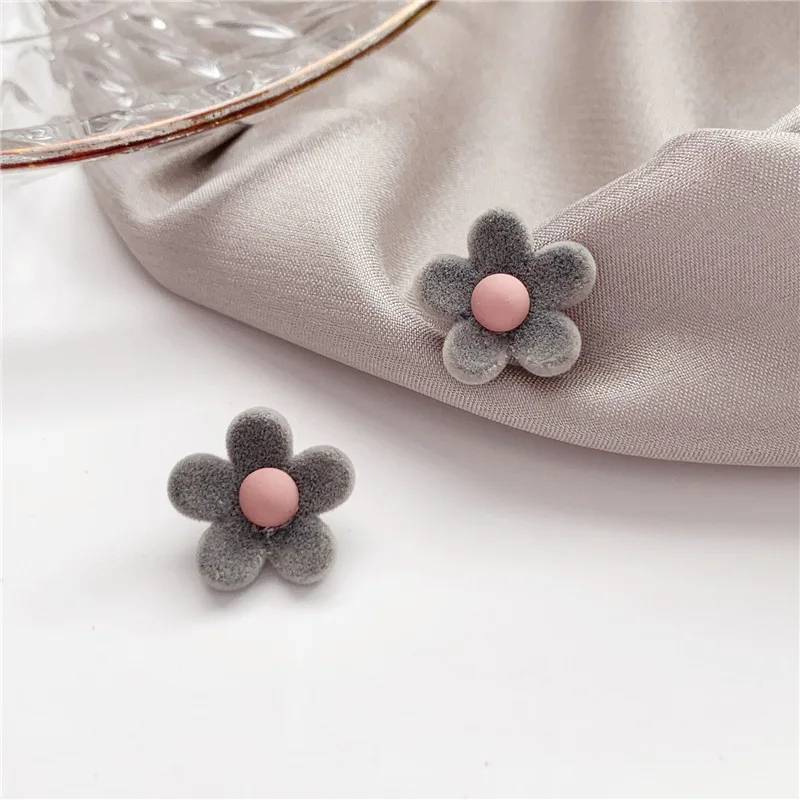 

Simple Gray Flowers Cute Earrings Velvet Big Earings Fashion Jewelry
