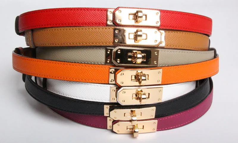 2020 new Luxury brand High quality women real leather 1.8cm width belts golden lock buckle dress jeans sweater waistband belt