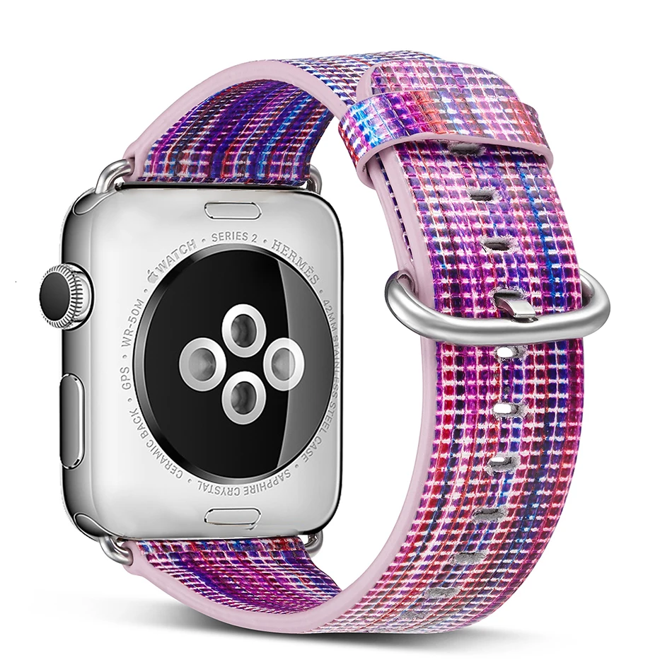 National style/окрашенный кожаный ремешок для наручных часов Apple Watch 44 мм 40 мм длина браслета с цветным рисунком наручные часы-браслет для наручных часов iwatch, 5 4 42 38 мм