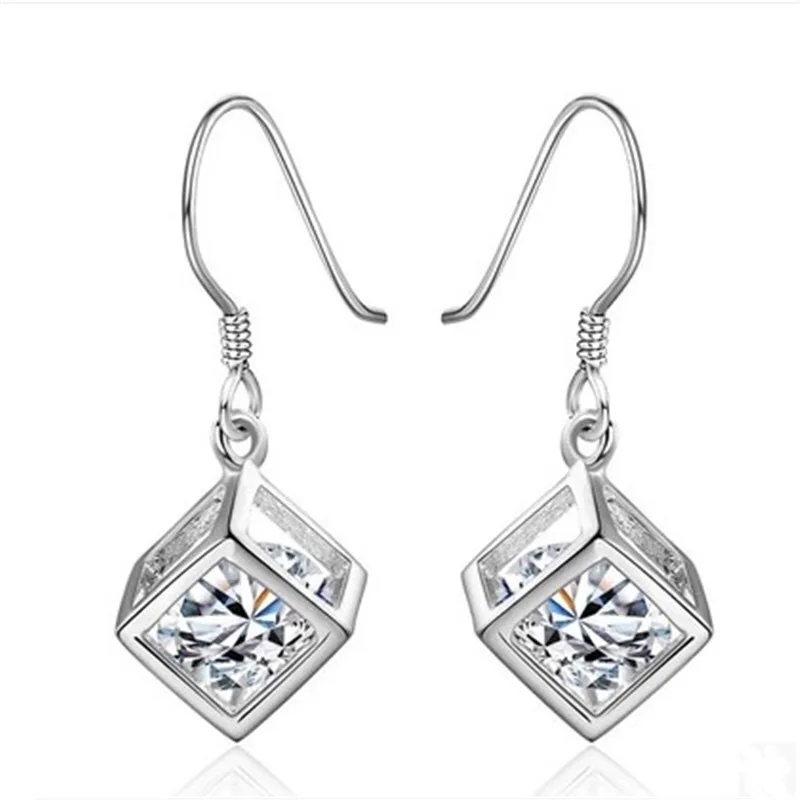 

Fashion S925 Silvery Drop Earrings Creative Hollow Magic Cube Design Inlay Dazzling AAA Zircon Women's Dainty Wedding Jewelry