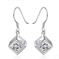fashion s925 silvery drop earrings creative hollow magic cube design inlay dazzling aaa zircon womens dainty wedding jewelry
