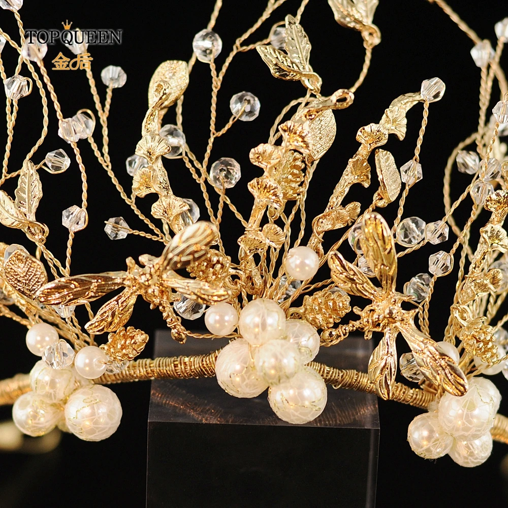TOPQUEEN свадебная тиара и корона жемчужные украшения для волос невесты ручной
