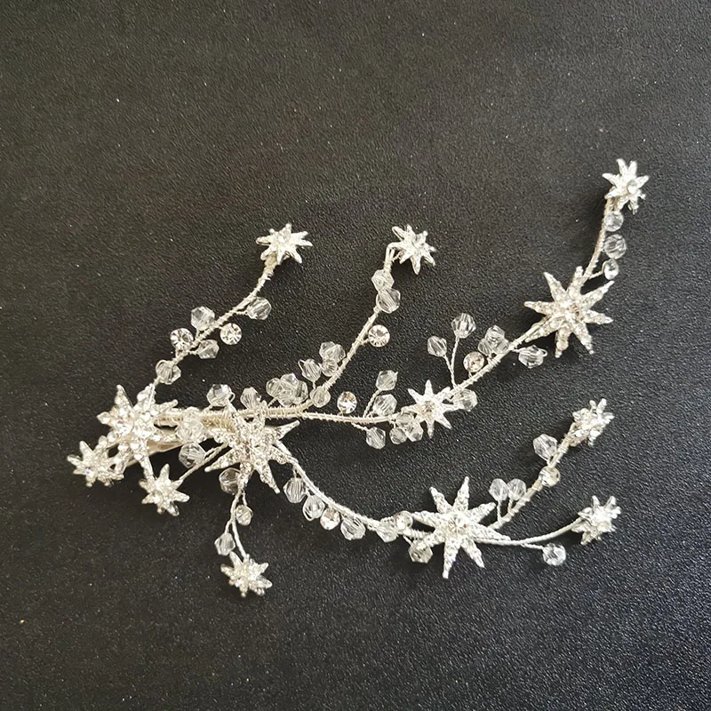 

SLBRIDAL Alloy Stars Rhinestones Crystal Pearls Bridal Hair Clip Barrettes Wedding Hair Accessories Bridesmaids Women Jewelry
