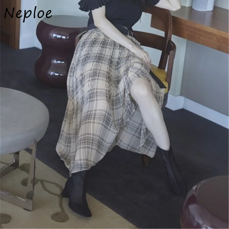 

Neploe High Waist Hip A Line Skirt Women Plaid Pattern Ruffles Patchwork Jupe Femme Spring Summer 2021 New Outwear Faldas