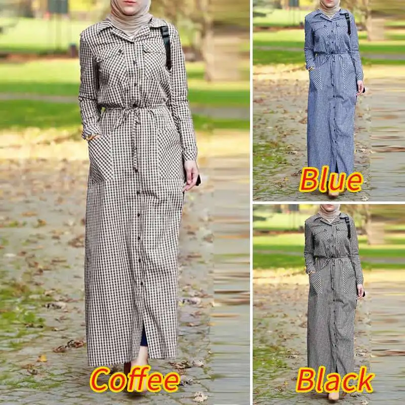 2023 Morocco Elastic Waist Shirt Dress ZANZEA Lapel Long Maxi Dress Muslim Dresses Casual Abaya Hijab Dresses Vestido 