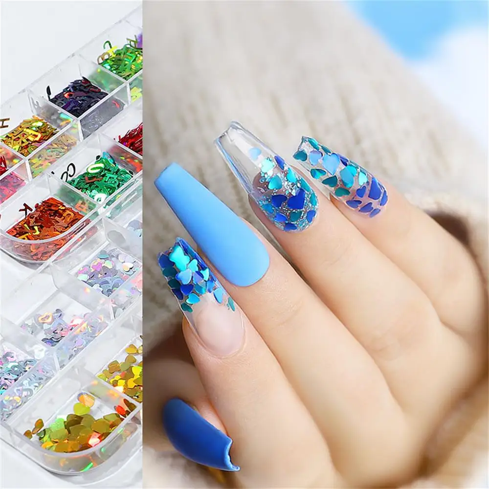 12 Grids/Box 3D Holographic Nail Glitter Flakes Sequin Rose Gold Silver DIY Butterfly Dipping Powder for Acrylic Nails Art Decor | Красота и