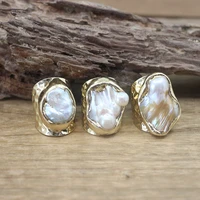 irregular natural fresh water pearl open ring raw baroque pearl adjustable golden ring fashion men women jewelry giftsqc4077