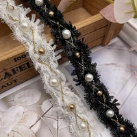 2 yards handmade beaded chain ribbon pearl lace womens wedding accessories diy production