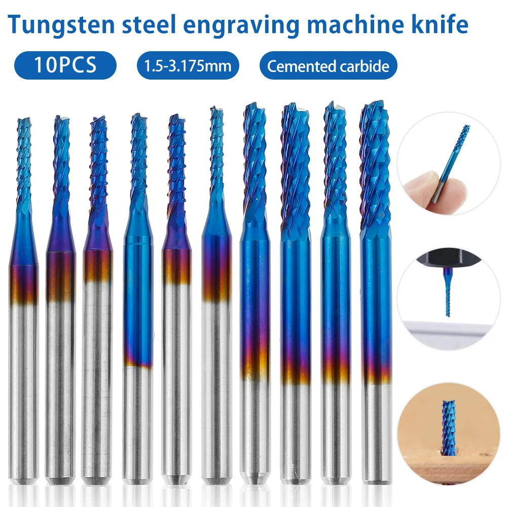 

10pcs 1.5mm-3.175mm Nano Blue Coated CNC End Mills Carbide Milling Cutter Router Bit PCB Milling Cutter For Engraving Machine
