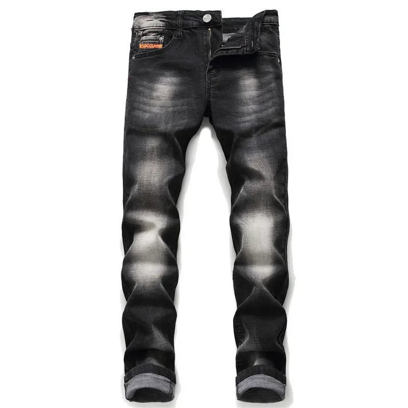 

European American Style Fashion Brand Jeans Pants Men Slim Jeans Zipper Letter Straight Jeans Pants gentleman Black Hole Jeans