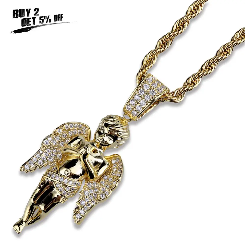 JINAO хип хоп микро выложенный Цирконий Крыло ангела Иисуса медный Золотой