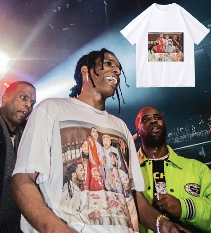 

Awesome Asap Rocky Travis Scott Same Paragraph Print Tshirt Mens Hip Hop T-shirt Rap Singer T Shirts Men Women Fashion Tops Tee