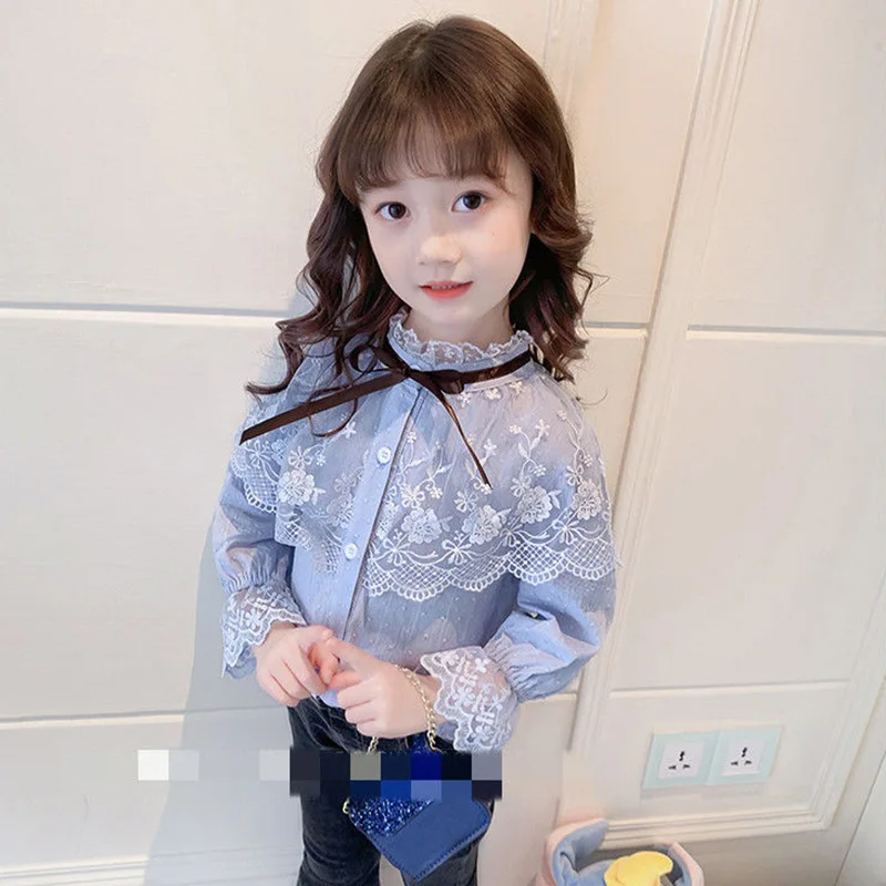 

kids 2-12years 2021 new fashion breathable spring/ summer lace lolita princess blouses cute toddler children white child teenage